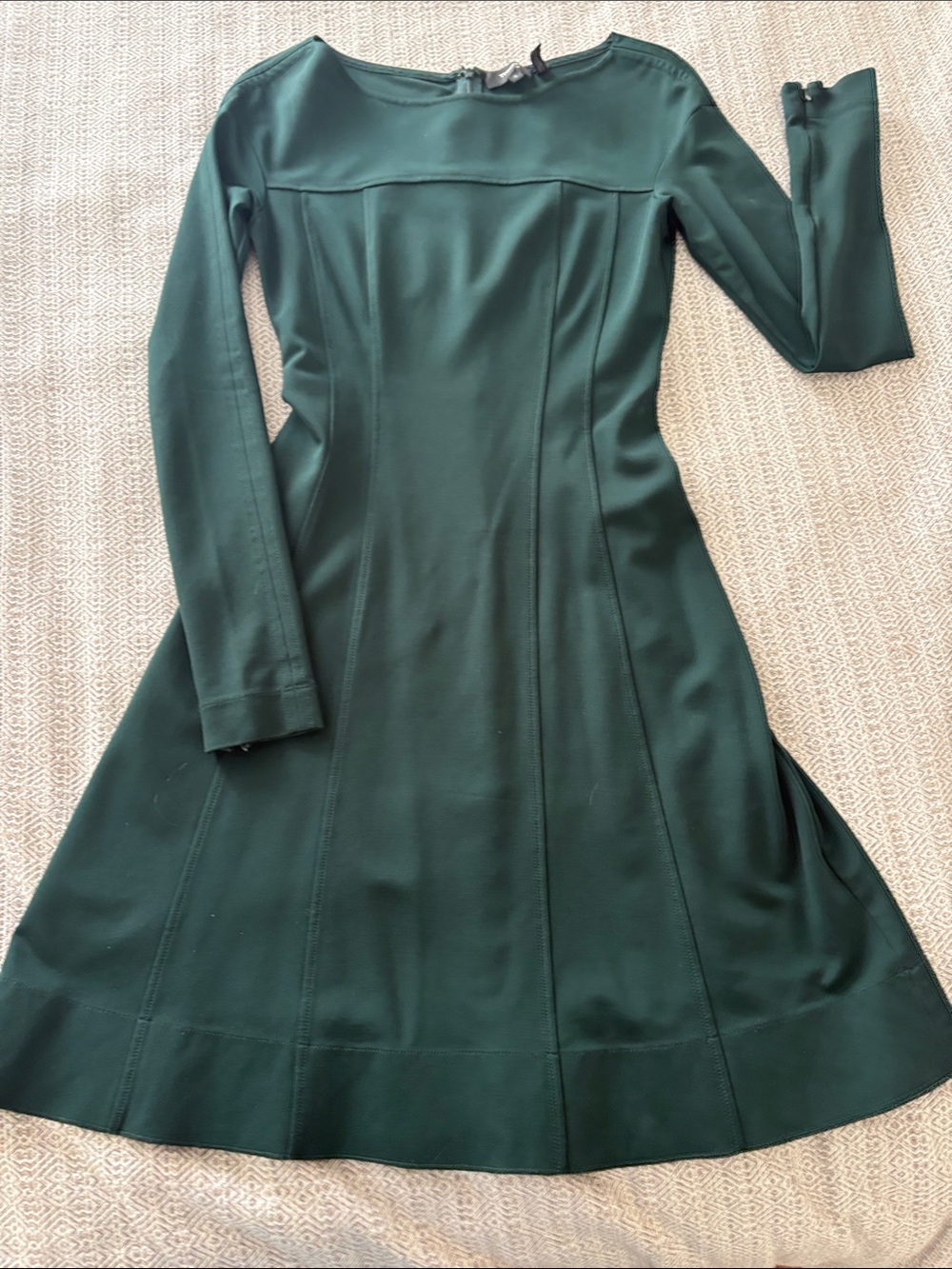 Theory Dark Green Long-Sleeve Fit-and-Flare Mini-Dress